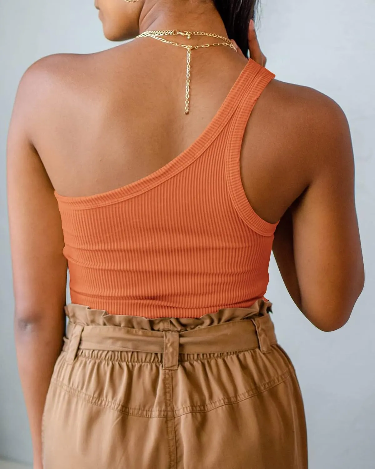 Womens One Shoulder Tops Summer Sleeveless Ribbed Tank Top Casual Slim Basic Tees