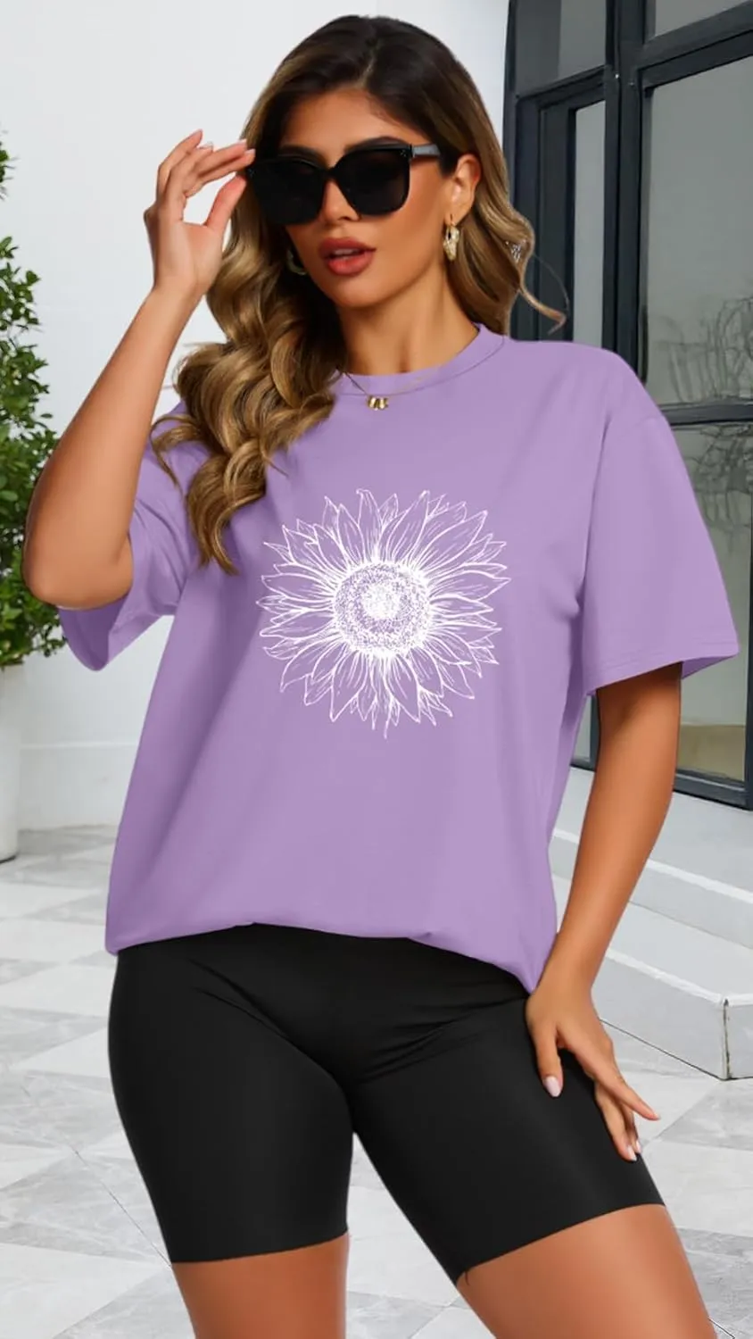 Womens Oversized T Shirts Loose Fit Graphic Tees Summer Casual Short Sleeve Tops