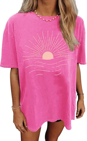 Womens Oversized Tshirt Graphic Tees Summer Casual Short Sleeves Tops Beach Vacation Clothes