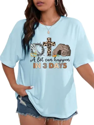Women's Plus Size Short Sleeve Tops Jesus Shirt Christian Shirts Easter Graphic Tees