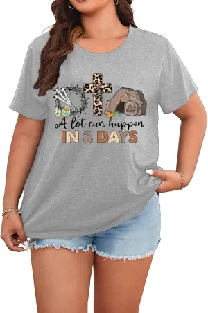 Women's Plus Size Short Sleeve Tops Jesus Shirt Christian Shirts Easter Graphic Tees
