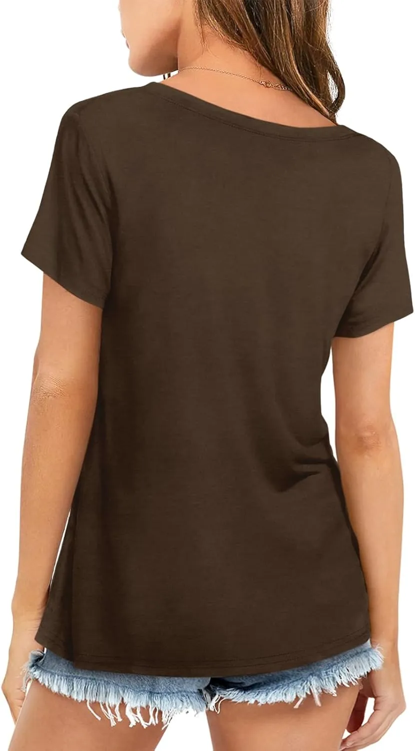 Womens Short Sleeve T Shirts Crewneck Summer Trendy Solid Basic Tee Tops Casual Summer Loose Fit Shirts