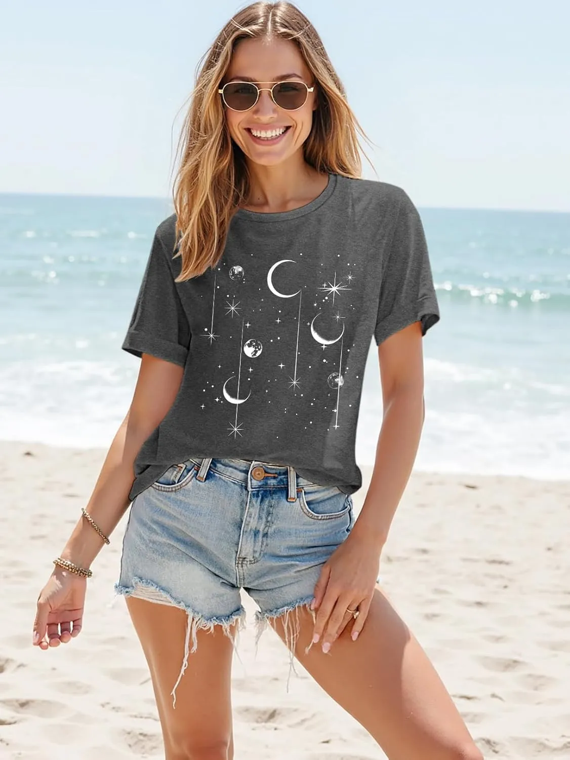 Women's Short Sleeve T Shirts Graphic Tees Crewneck Casual Loose 2025 Summer Boho Tops