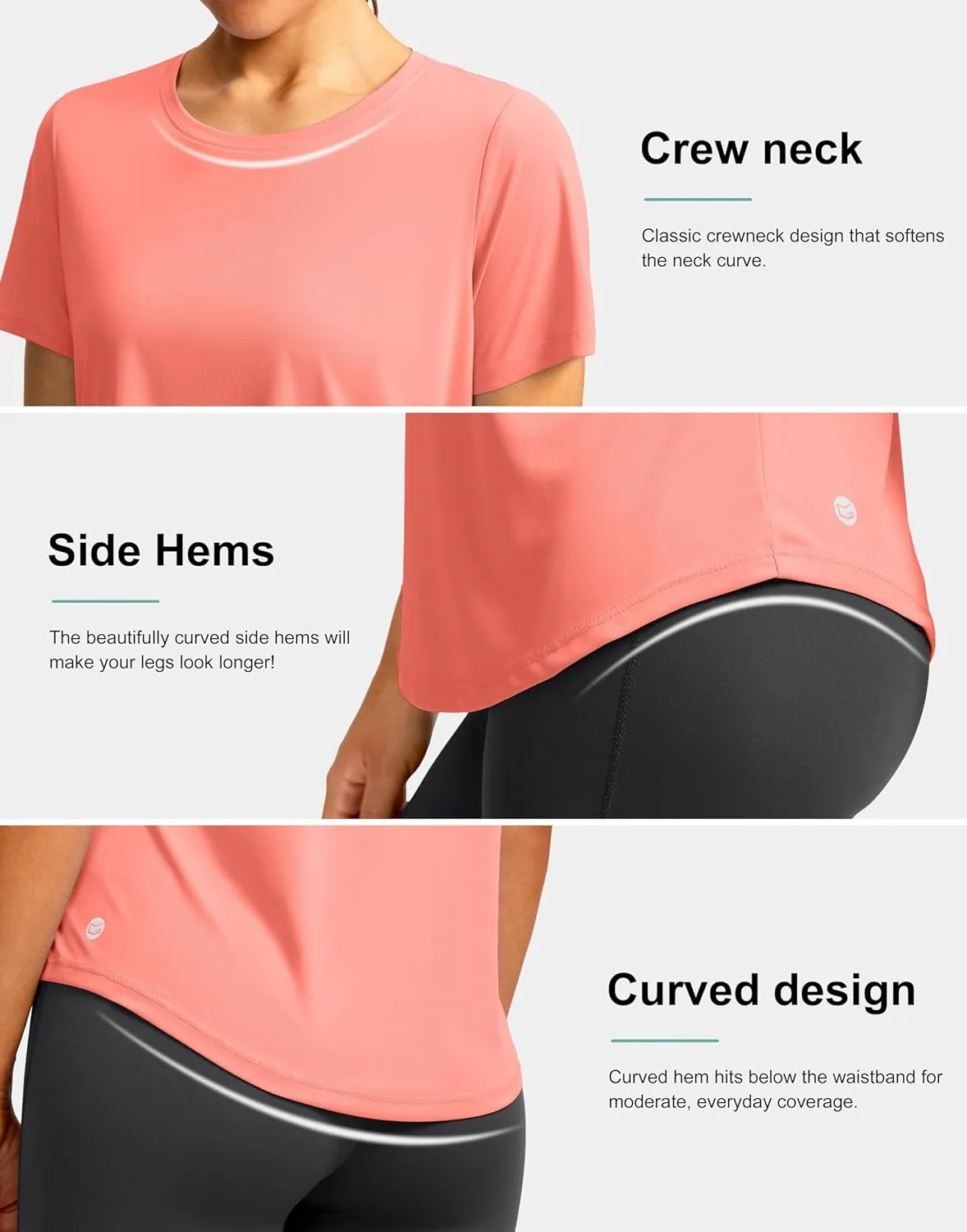 Women's Short Sleeve Workout Shirts Breathable UPF 50  Sun Protection T-Shirts Quick Dry Gym Running Hiking Tops