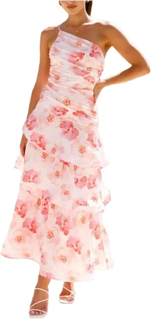 Women's Single Shoulder Long Skirt Casual Strap Printed Dress