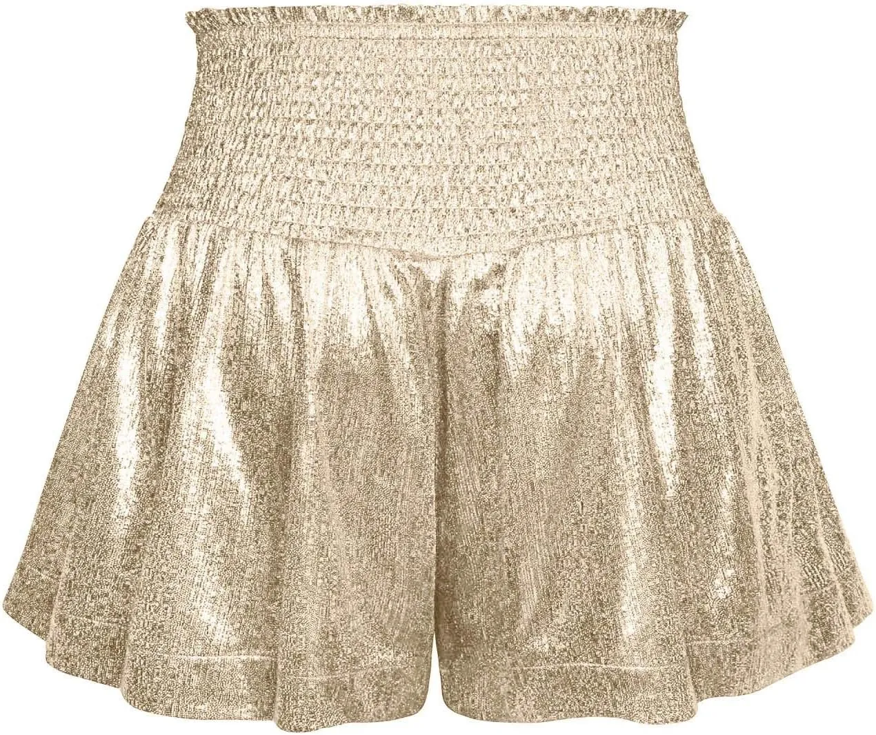 Women's Skirt Casual Loose and Elastic Waist Flash Shorts Metallic Fashion Pleated Waist Short High Skirt for