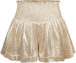 Women's Skirt Casual Loose and Elastic Waist Flash Shorts Metallic Fashion Pleated Waist Short High Skirt for