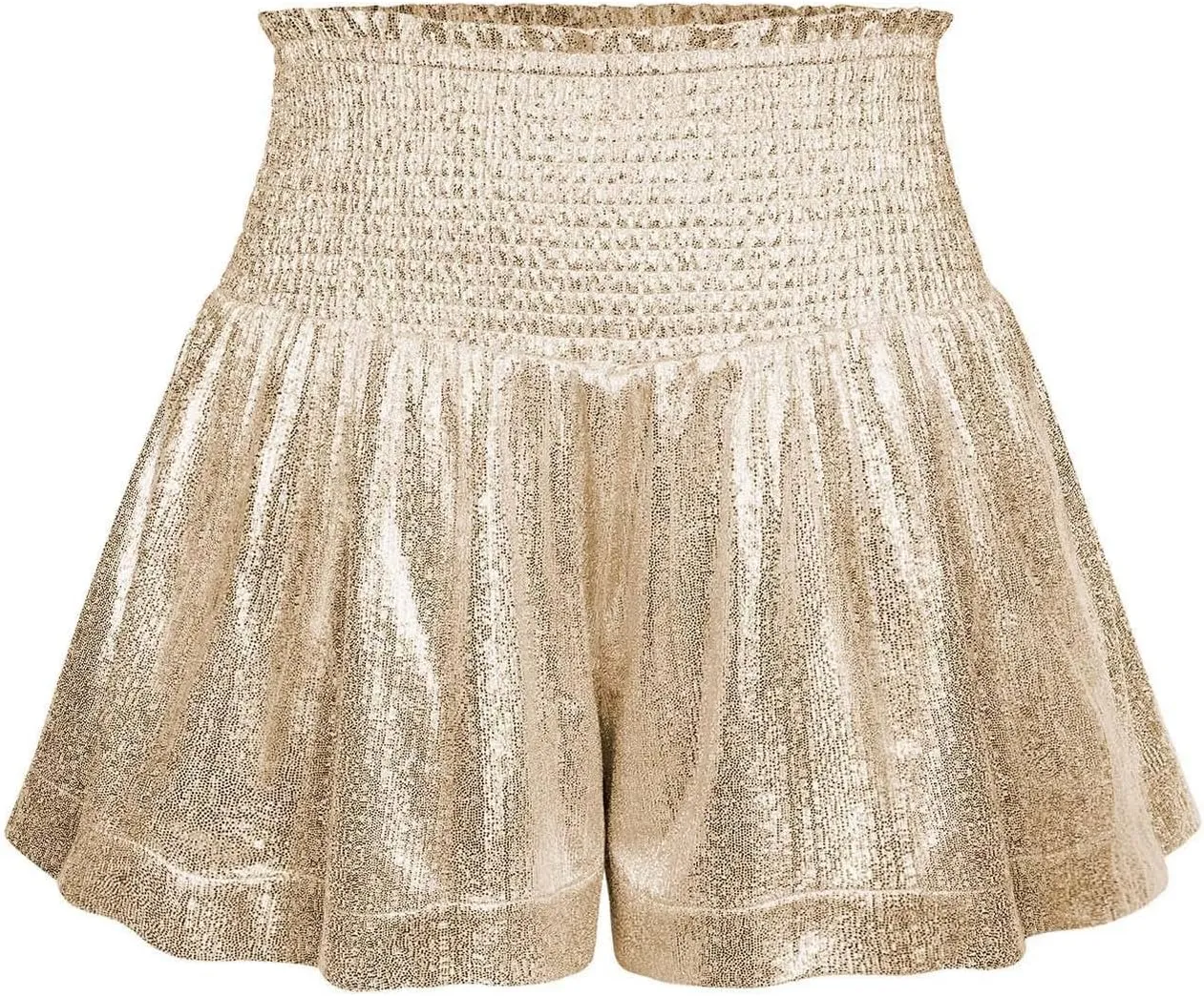 Women's Skirt Casual Loose and Elastic Waist Flash Shorts Metallic Fashion Pleated Waist Short High Skirt for