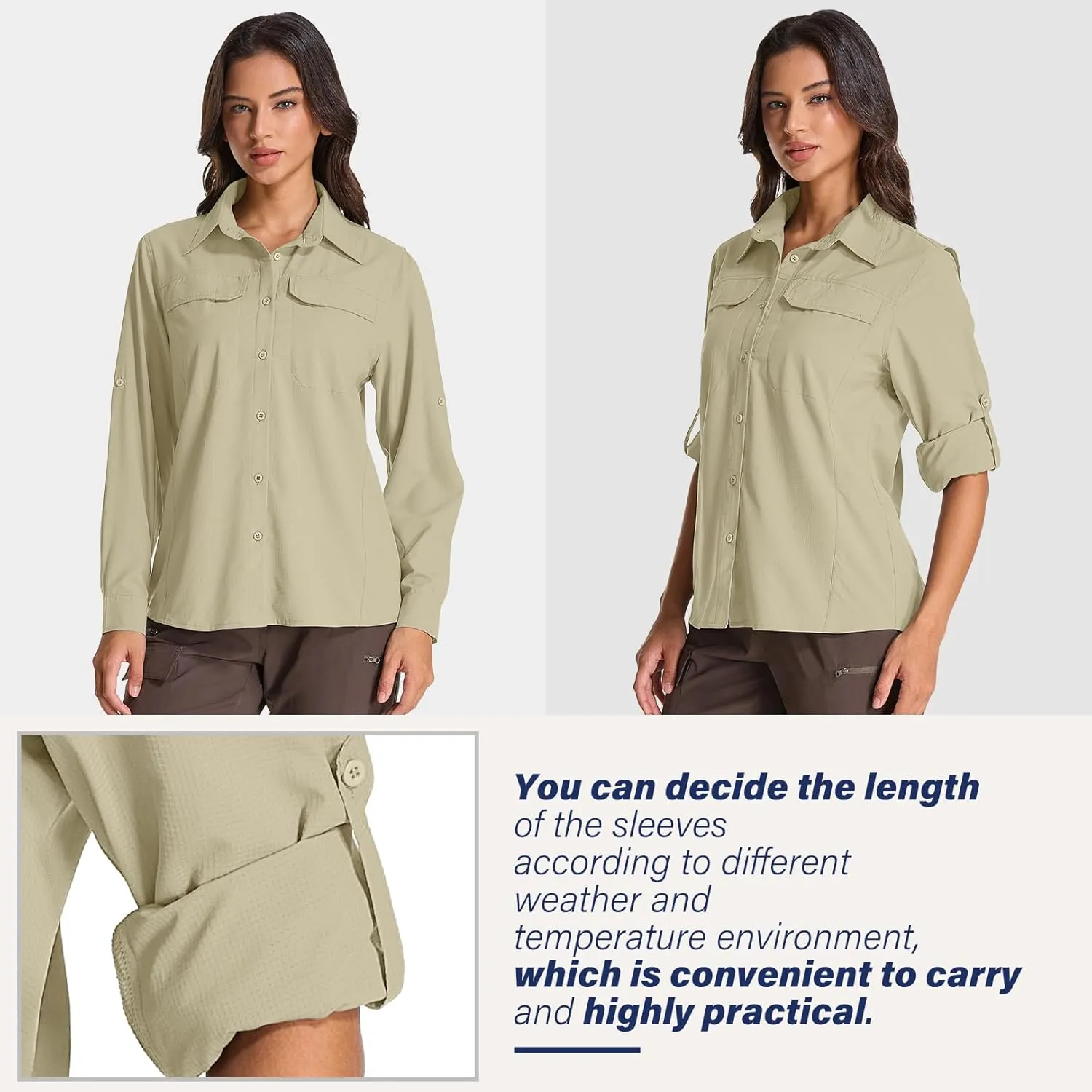 Womens Sun Protection Safari Shirts UPF 50  UV Long Sleeve Outdoor Cool Quick Dry Fishing Hiking Shirts