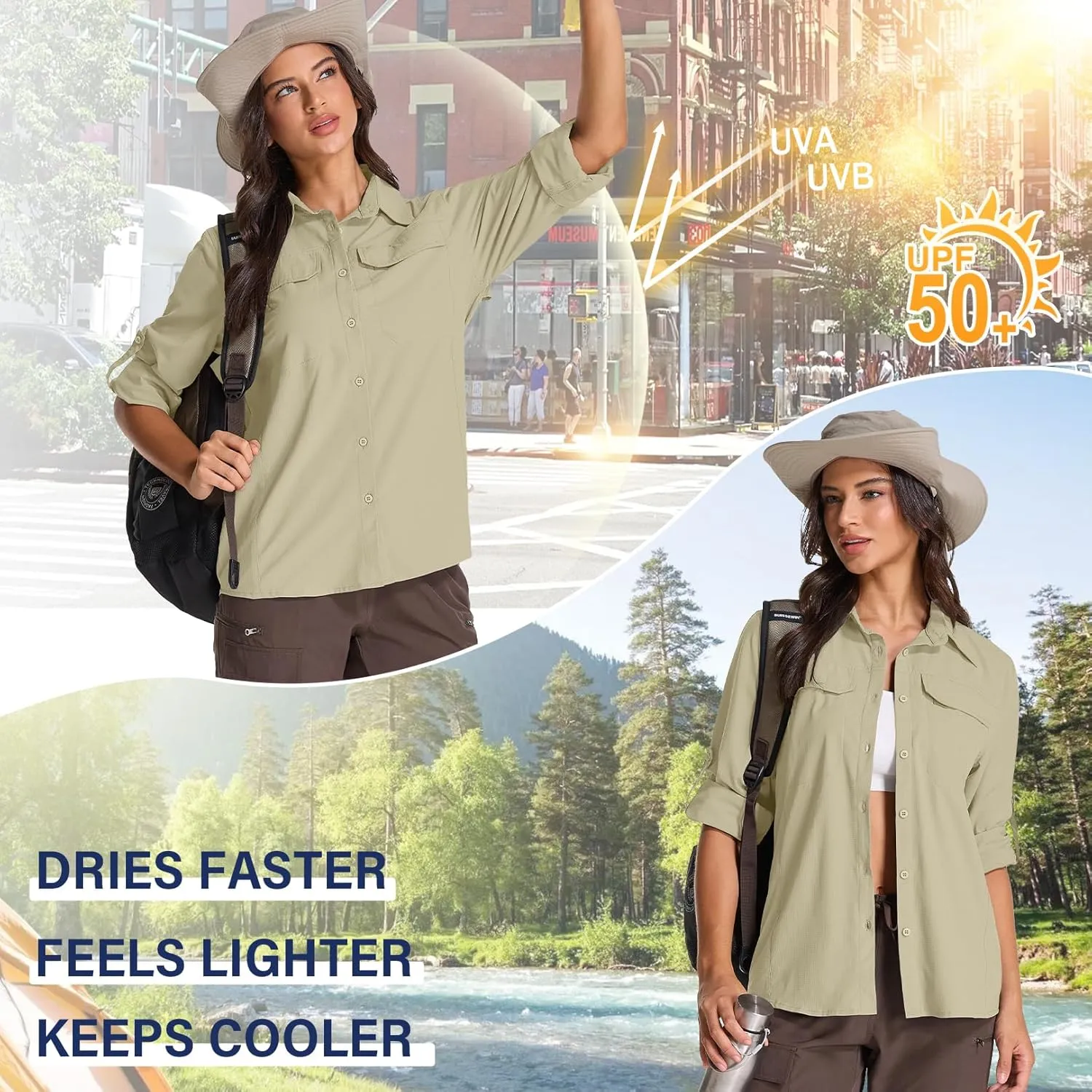 Womens Sun Protection Safari Shirts UPF 50  UV Long Sleeve Outdoor Cool Quick Dry Fishing Hiking Shirts