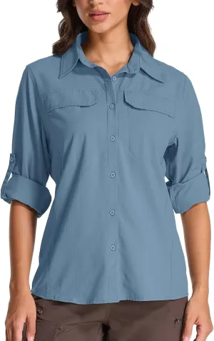 Womens Sun Protection Safari Shirts UPF 50  UV Long Sleeve Outdoor Cool Quick Dry Fishing Hiking Shirts