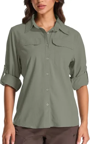 Womens Sun Protection Safari Shirts UPF 50  UV Long Sleeve Outdoor Cool Quick Dry Fishing Hiking Shirts