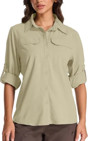 Womens Sun Protection Safari Shirts UPF 50  UV Long Sleeve Outdoor Cool Quick Dry Fishing Hiking Shirts