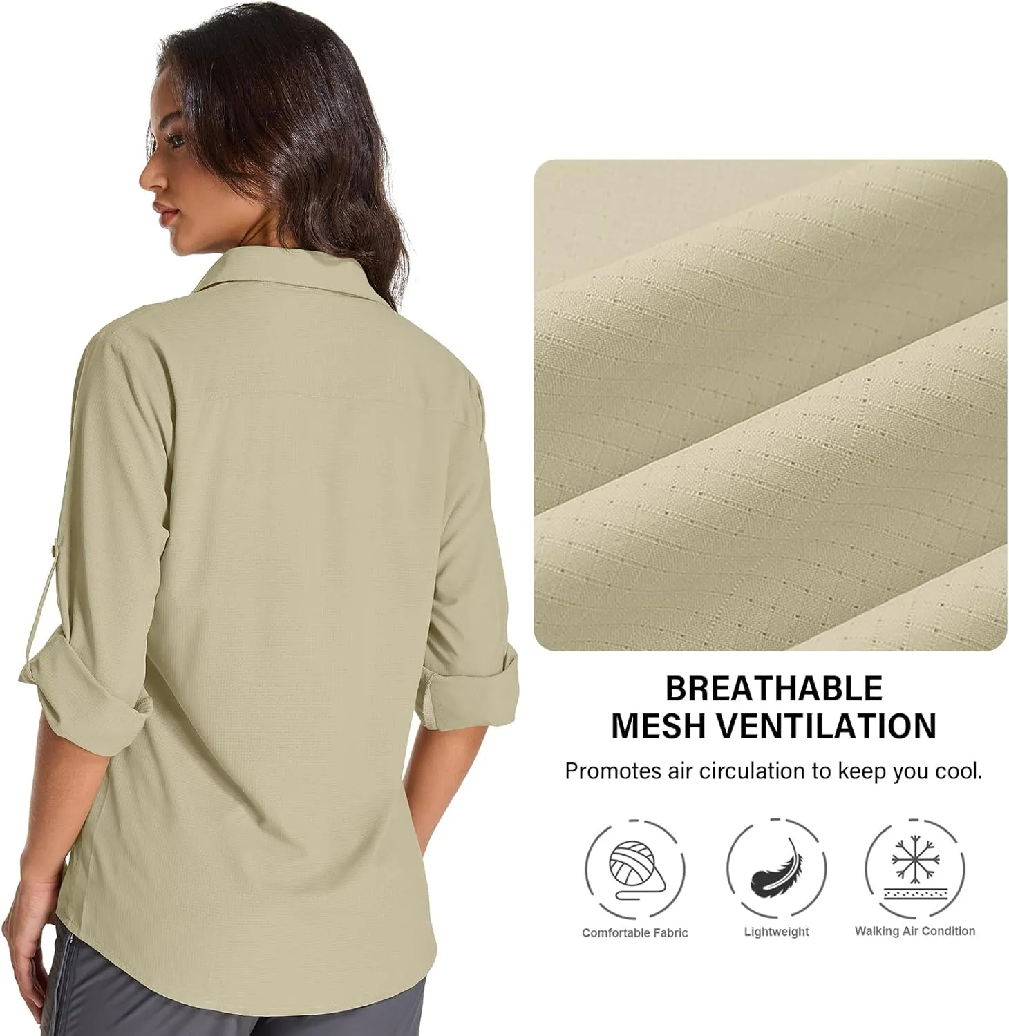 Womens Sun Protection Safari Shirts UPF 50  UV Long Sleeve Outdoor Cool Quick Dry Fishing Hiking Shirts