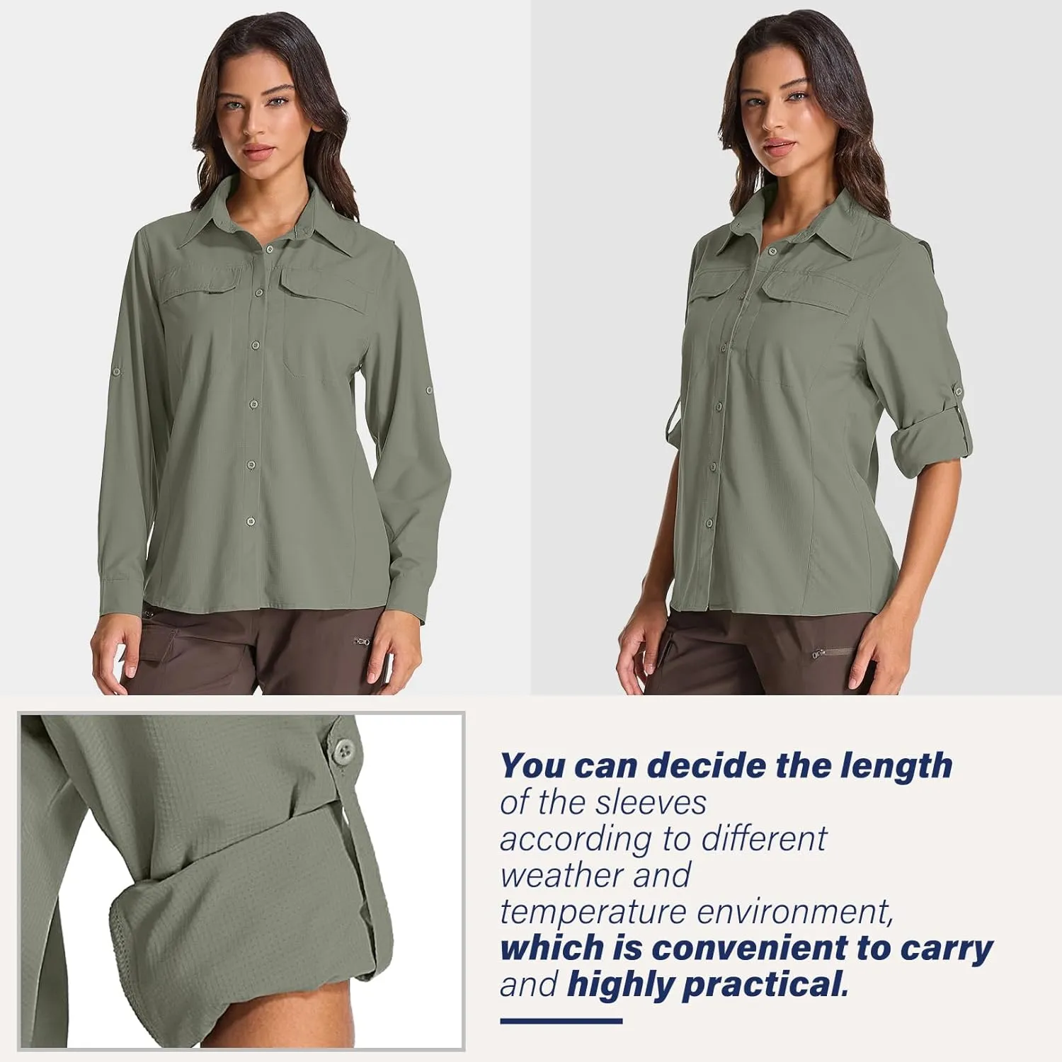 Womens Sun Protection Safari Shirts UPF 50  UV Long Sleeve Outdoor Cool Quick Dry Fishing Hiking Shirts