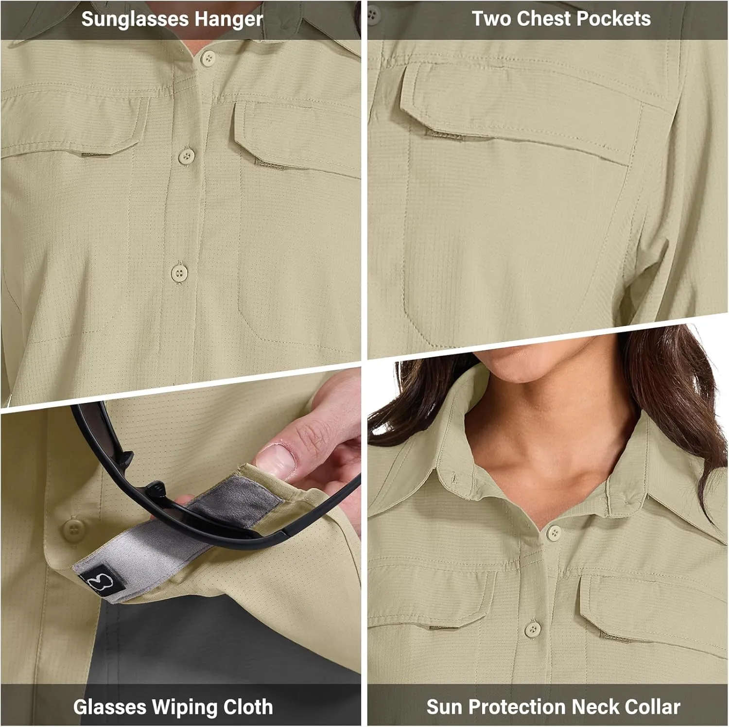 Womens Sun Protection Safari Shirts UPF 50  UV Long Sleeve Outdoor Cool Quick Dry Fishing Hiking Shirts