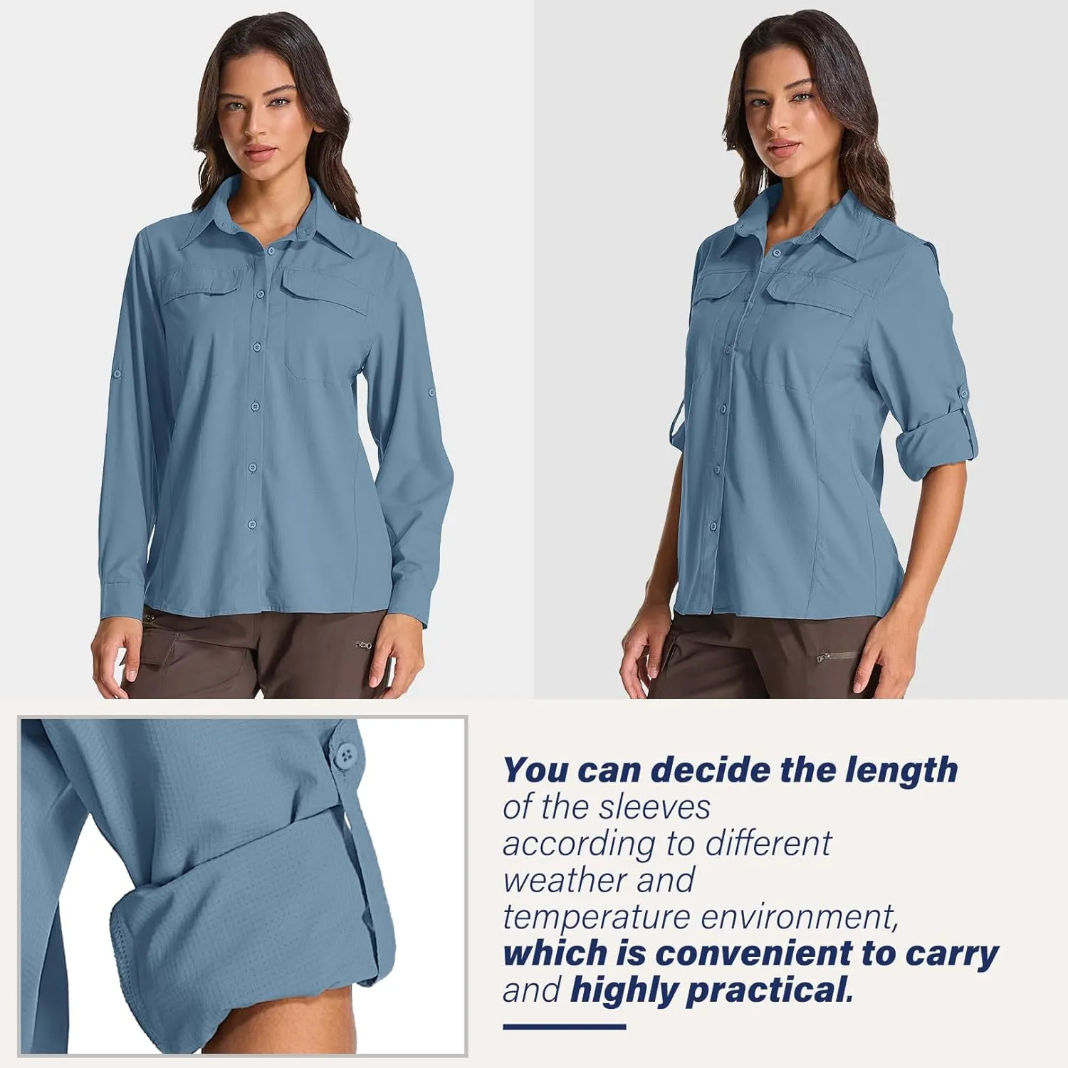 Womens Sun Protection Safari Shirts UPF 50  UV Long Sleeve Outdoor Cool Quick Dry Fishing Hiking Shirts