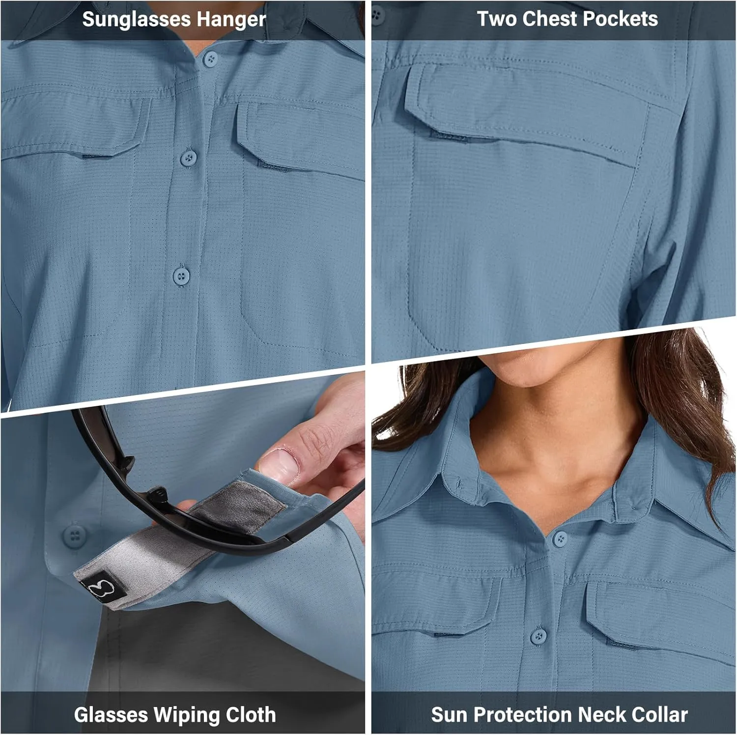 Womens Sun Protection Safari Shirts UPF 50  UV Long Sleeve Outdoor Cool Quick Dry Fishing Hiking Shirts