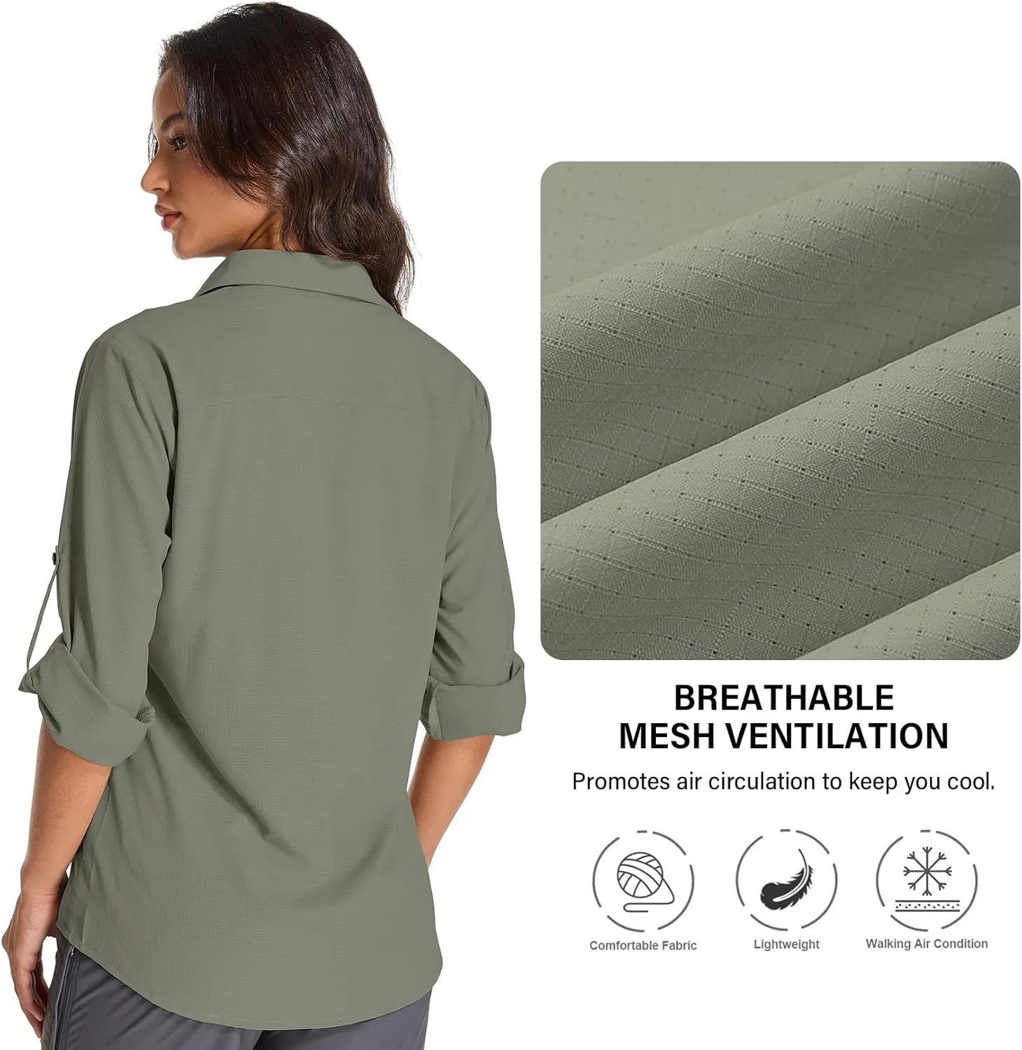 Womens Sun Protection Safari Shirts UPF 50  UV Long Sleeve Outdoor Cool Quick Dry Fishing Hiking Shirts