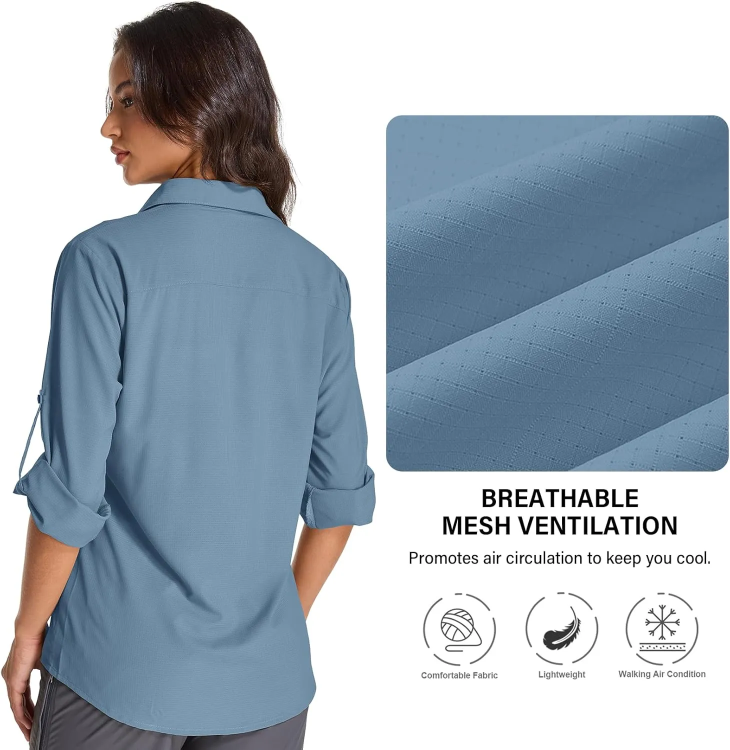 Womens Sun Protection Safari Shirts UPF 50  UV Long Sleeve Outdoor Cool Quick Dry Fishing Hiking Shirts