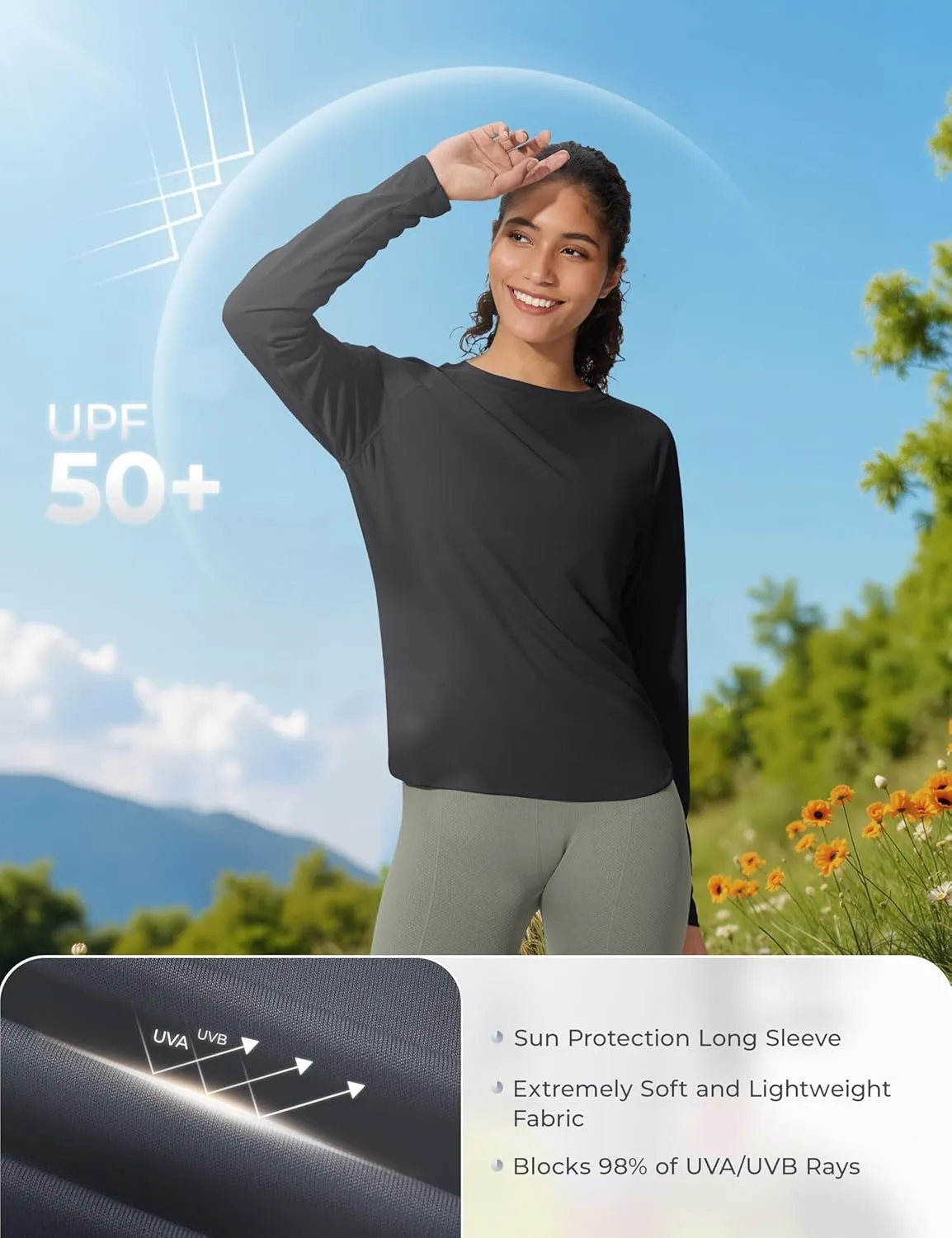 Women's Sun Shirts UPF 50  Long Sleeve Uv Protection Shirts Lightweight Quick Dry SPF Clothing Outdoor Hiking Tops