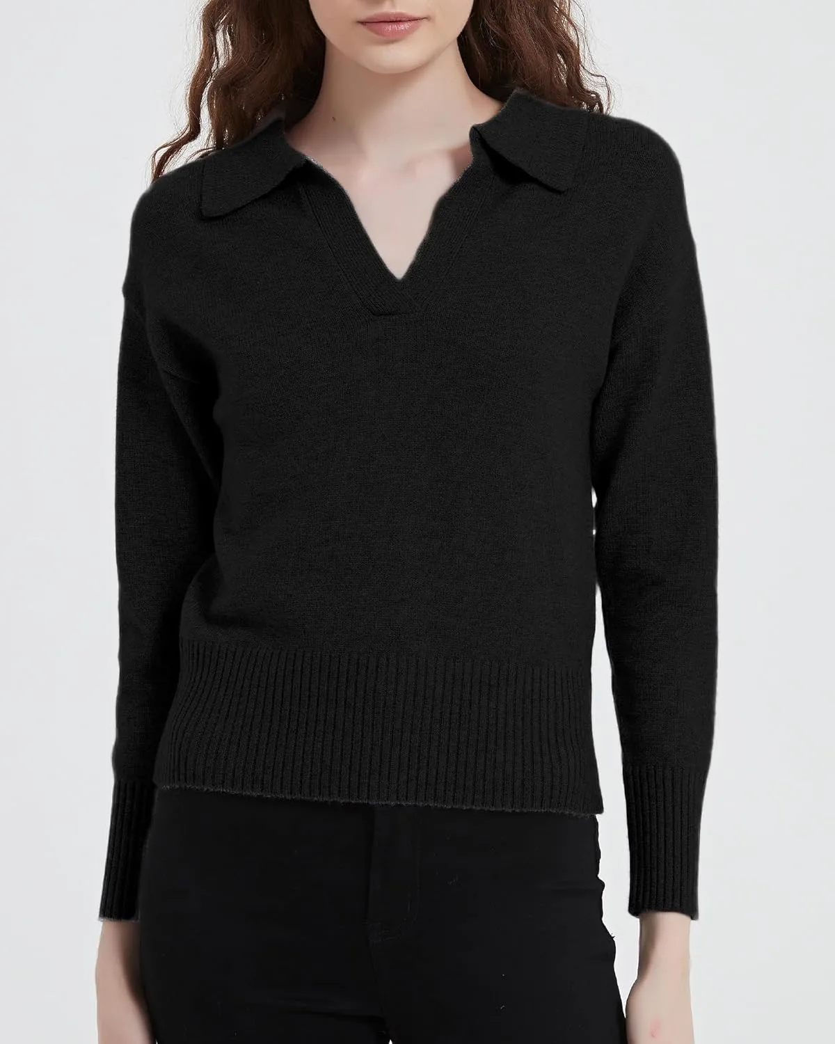 Women's Sweater, Commuting Long Sleeve Polo V Neck Knit Pullover Sweater Loose for Valentine's Day