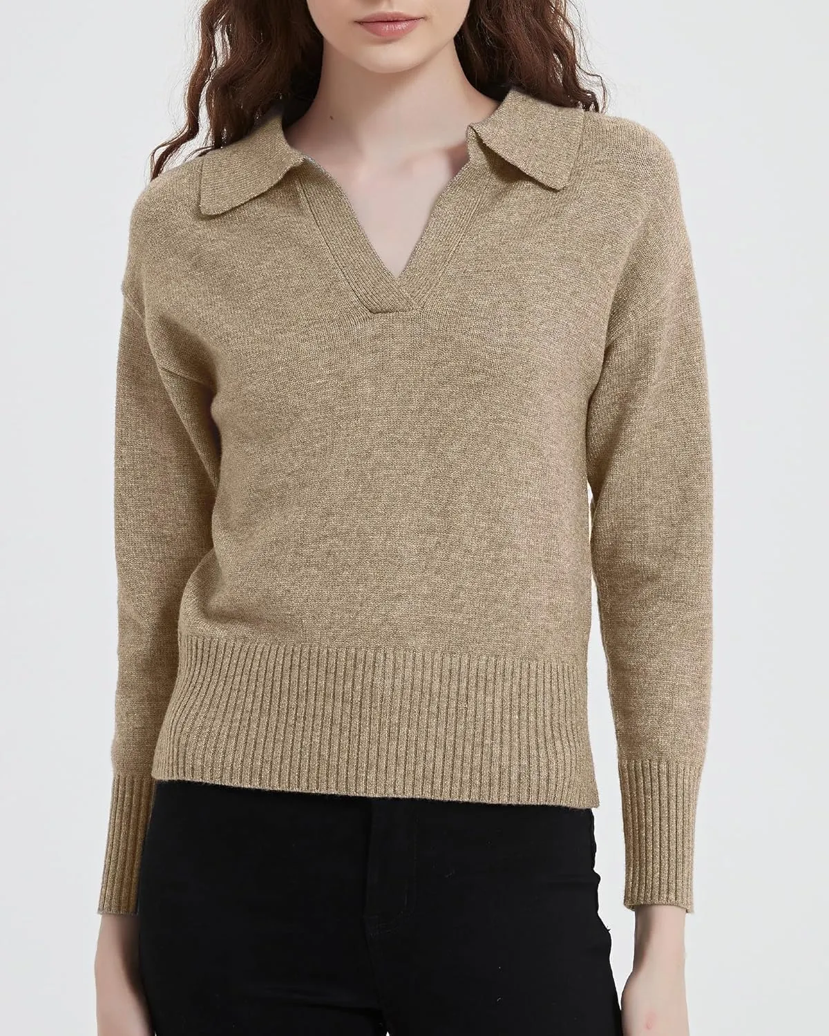 Women's Sweater, Commuting Long Sleeve Polo V Neck Knit Pullover Sweater Loose for Valentine's Day