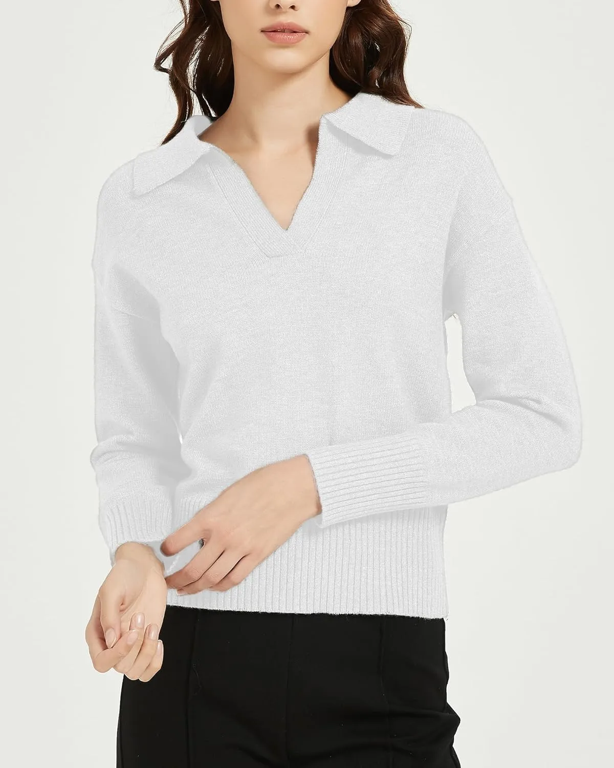 Women's Sweater, Commuting Long Sleeve Polo V Neck Knit Pullover Sweater Loose for Valentine's Day