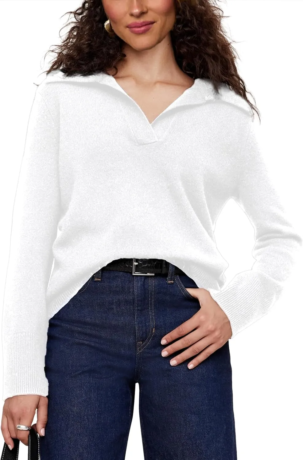 Women's Sweater, Commuting Long Sleeve Polo V Neck Knit Pullover Sweater Loose for Valentine's Day