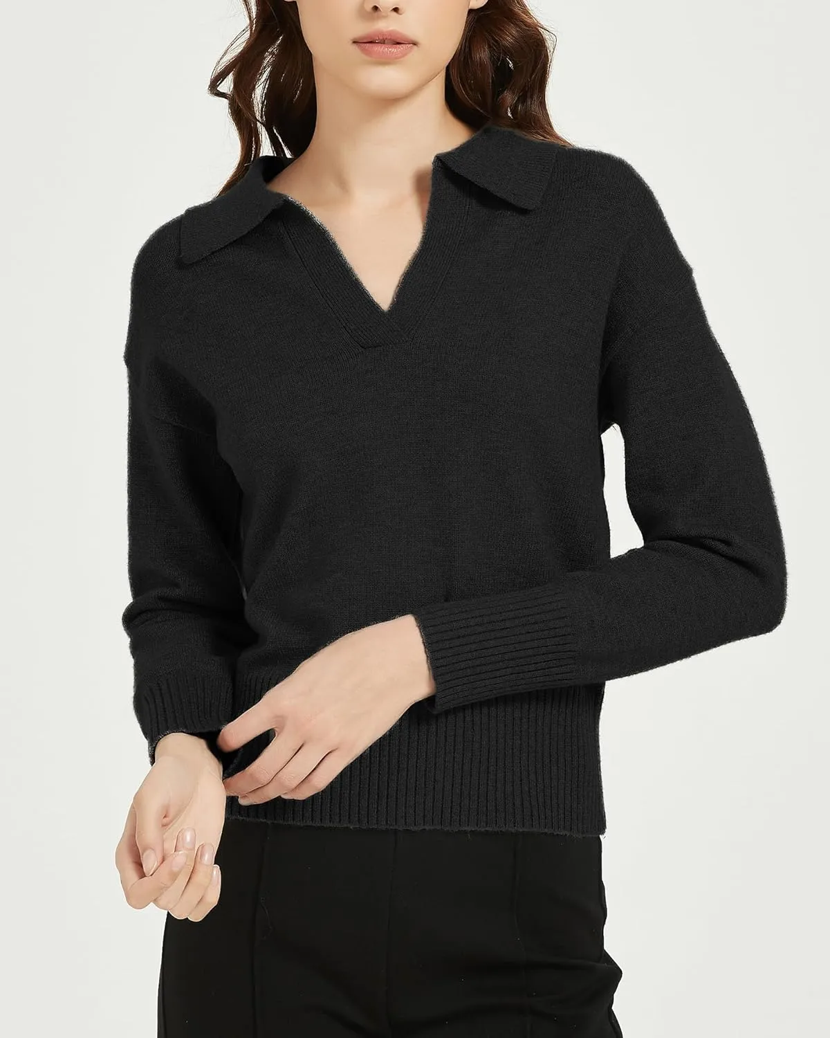 Women's Sweater, Commuting Long Sleeve Polo V Neck Knit Pullover Sweater Loose for Valentine's Day