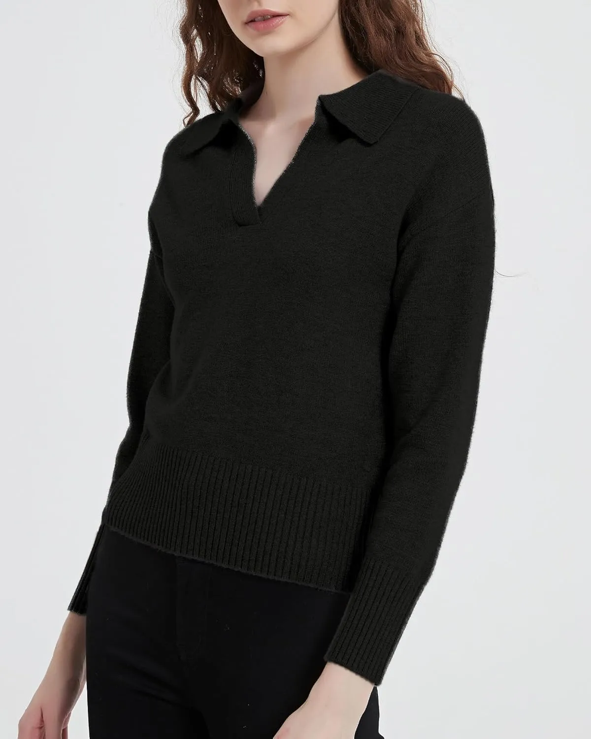 Women's Sweater, Commuting Long Sleeve Polo V Neck Knit Pullover Sweater Loose for Valentine's Day