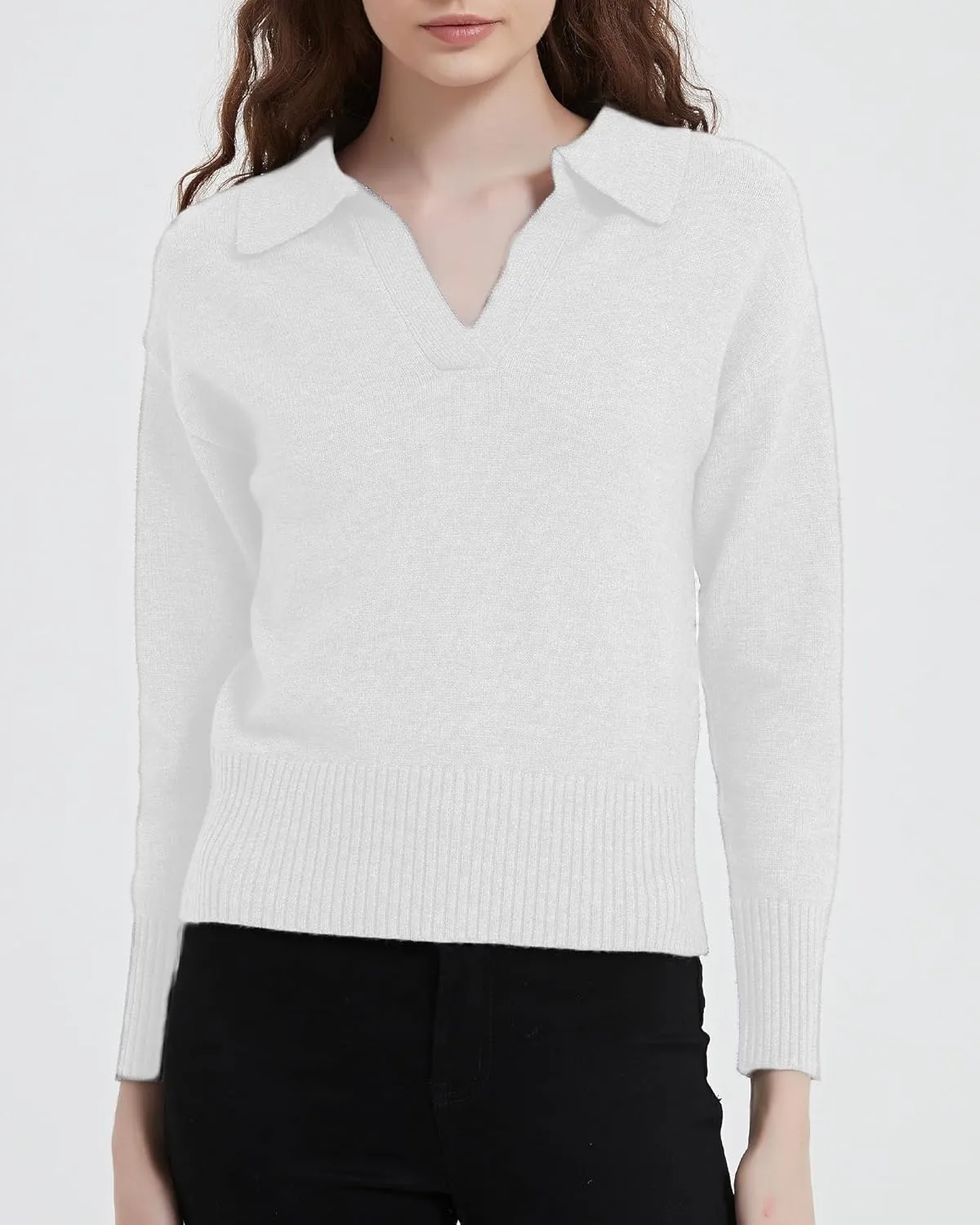 Women's Sweater, Commuting Long Sleeve Polo V Neck Knit Pullover Sweater Loose for Valentine's Day