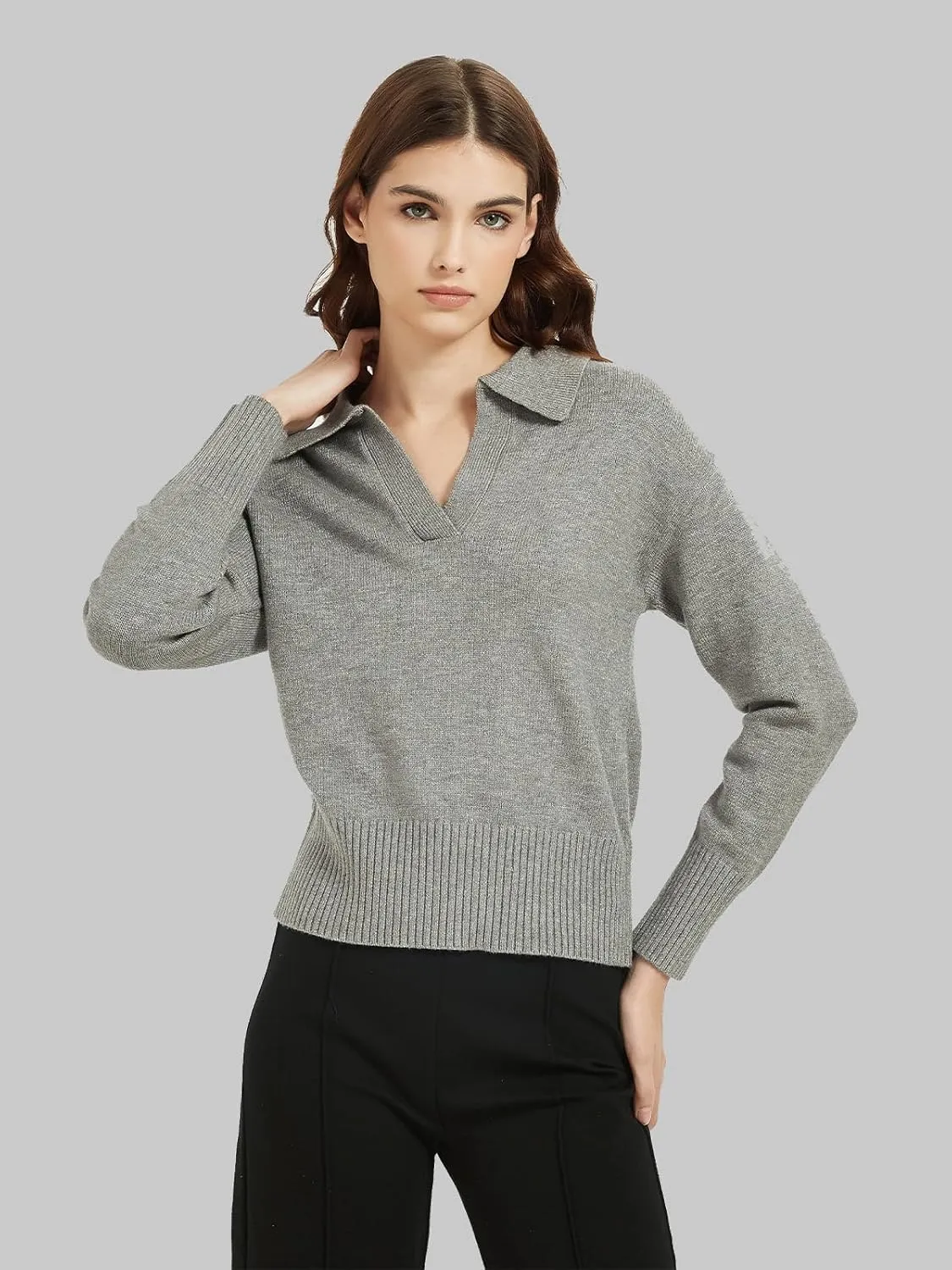 Women's Sweater, Commuting Long Sleeve Polo V Neck Knit Pullover Sweater Loose for Valentine's Day