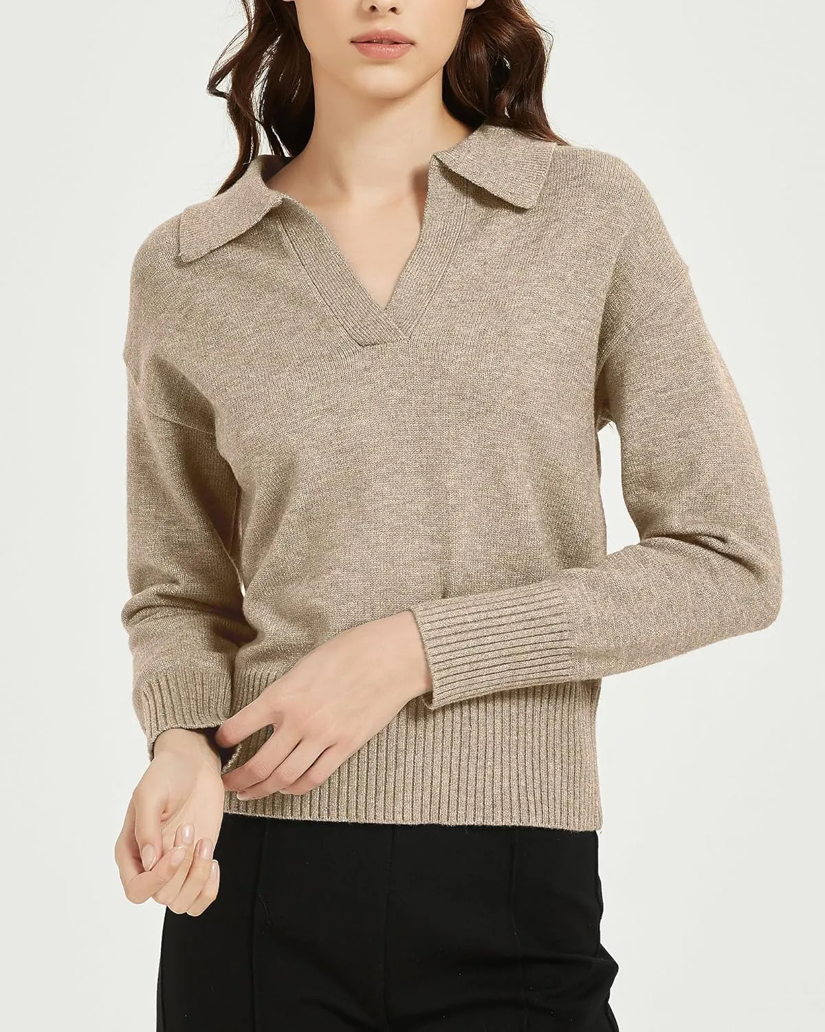 Women's Sweater, Commuting Long Sleeve Polo V Neck Knit Pullover Sweater Loose for Valentine's Day