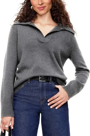 Women's Sweater, Commuting Long Sleeve Polo V Neck Knit Pullover Sweater Loose for Valentine's Day