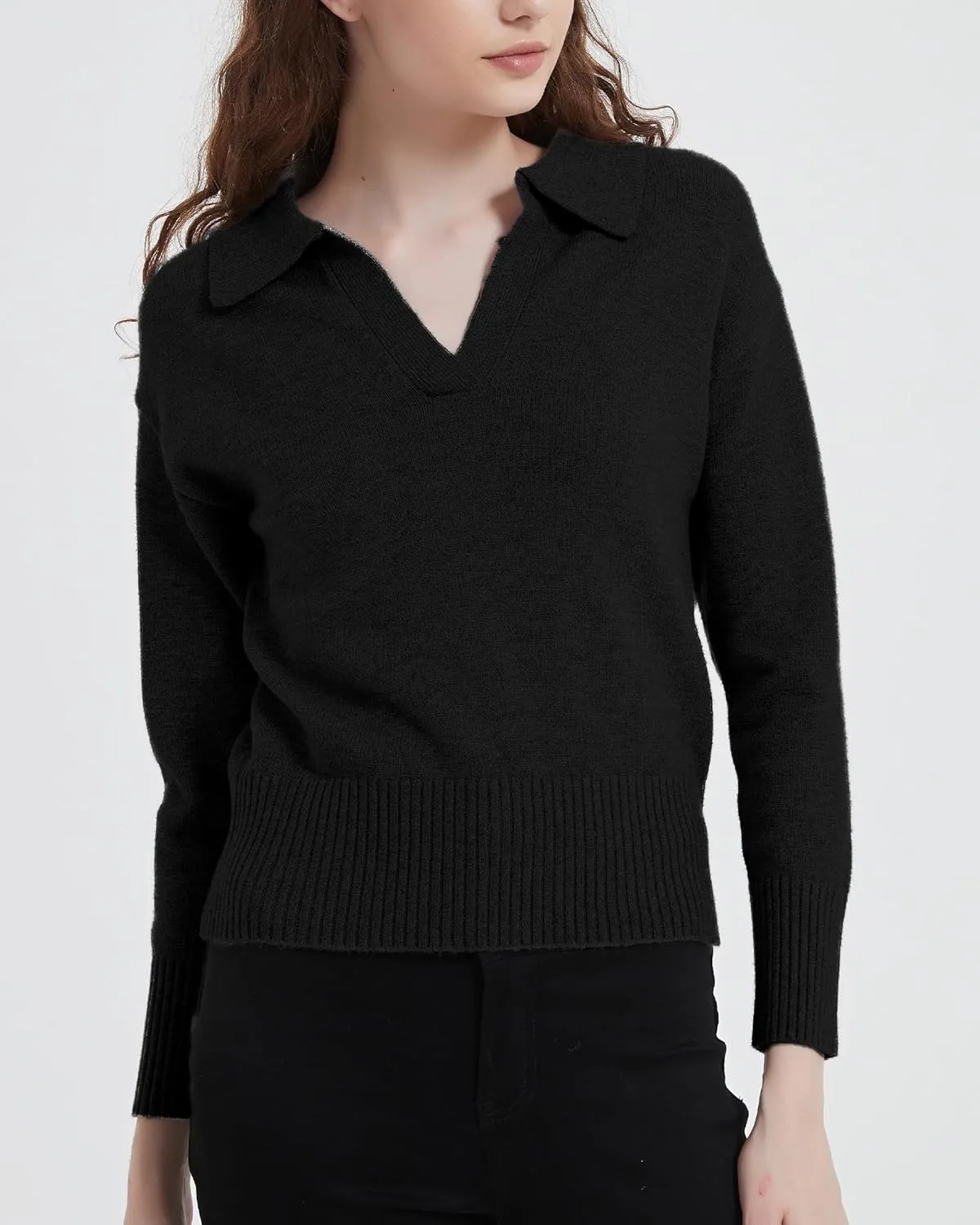 Women's Sweater, Commuting Long Sleeve Polo V Neck Knit Pullover Sweater Loose for Valentine's Day