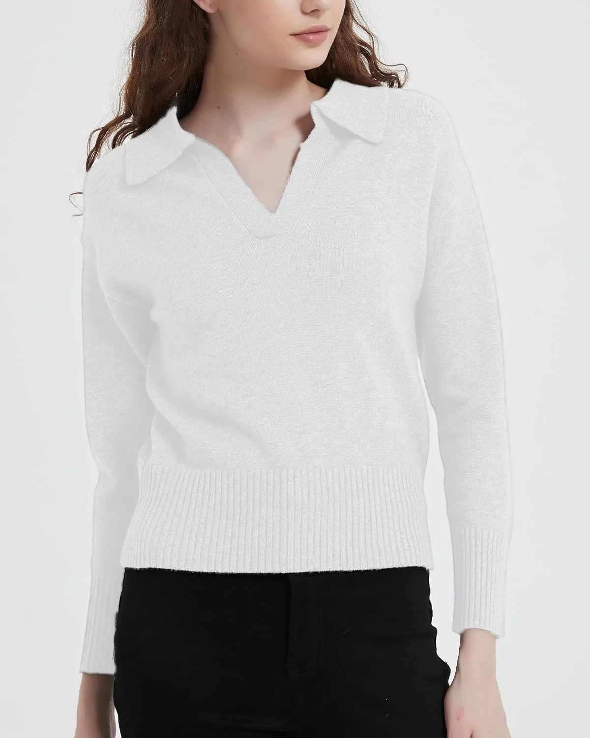 Women's Sweater, Commuting Long Sleeve Polo V Neck Knit Pullover Sweater Loose for Valentine's Day