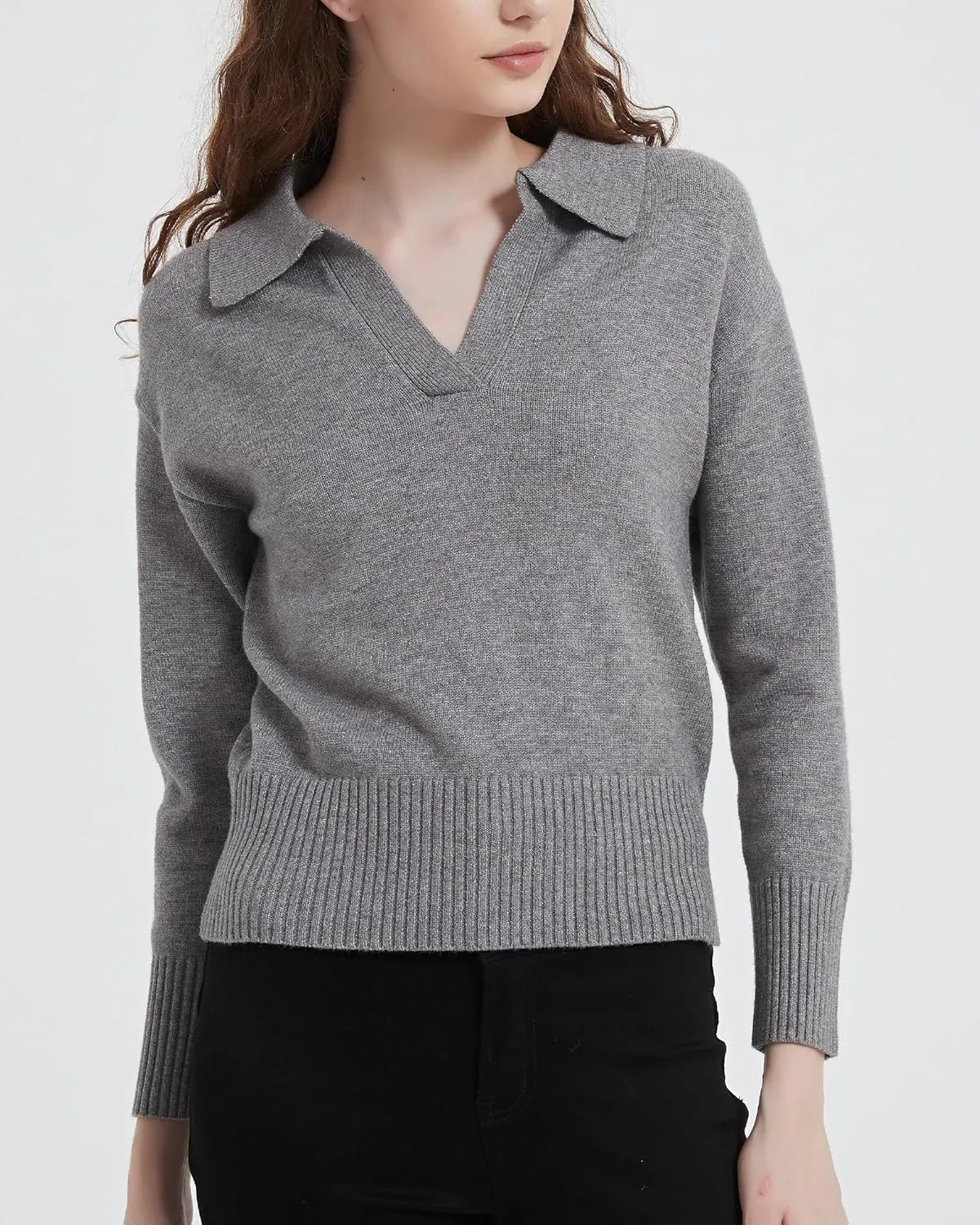 Women's Sweater, Commuting Long Sleeve Polo V Neck Knit Pullover Sweater Loose for Valentine's Day