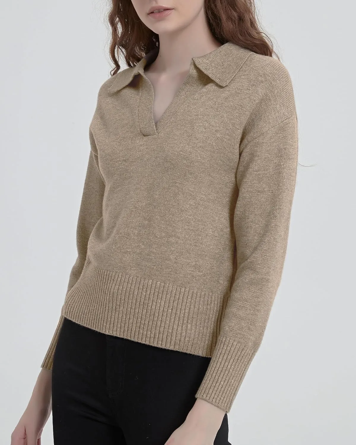 Women's Sweater, Commuting Long Sleeve Polo V Neck Knit Pullover Sweater Loose for Valentine's Day