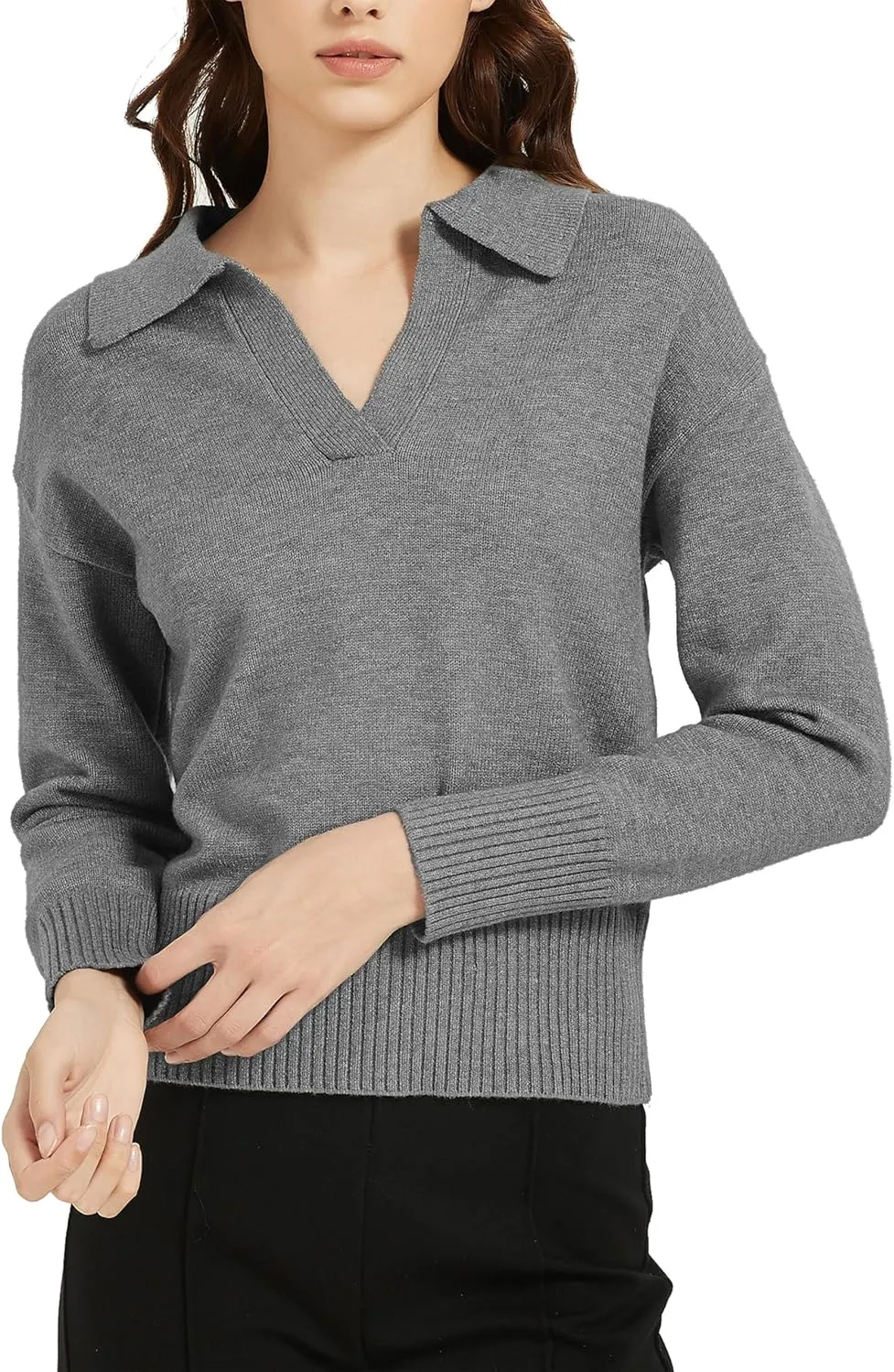 Women's Sweater, Commuting Long Sleeve Polo V Neck Knit Pullover Sweater Loose for Valentine's Day