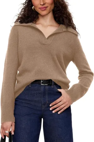 Women's Sweater, Commuting Long Sleeve Polo V Neck Knit Pullover Sweater Loose for Valentine's Day