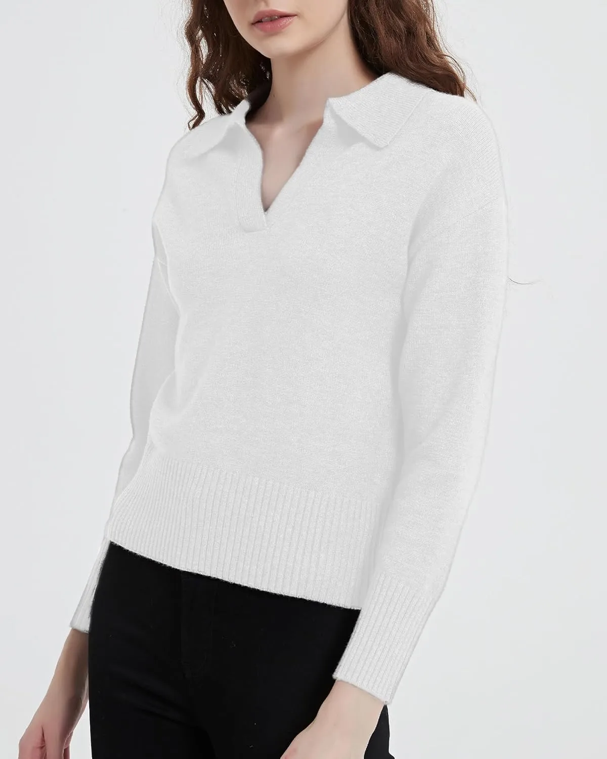 Women's Sweater, Commuting Long Sleeve Polo V Neck Knit Pullover Sweater Loose for Valentine's Day