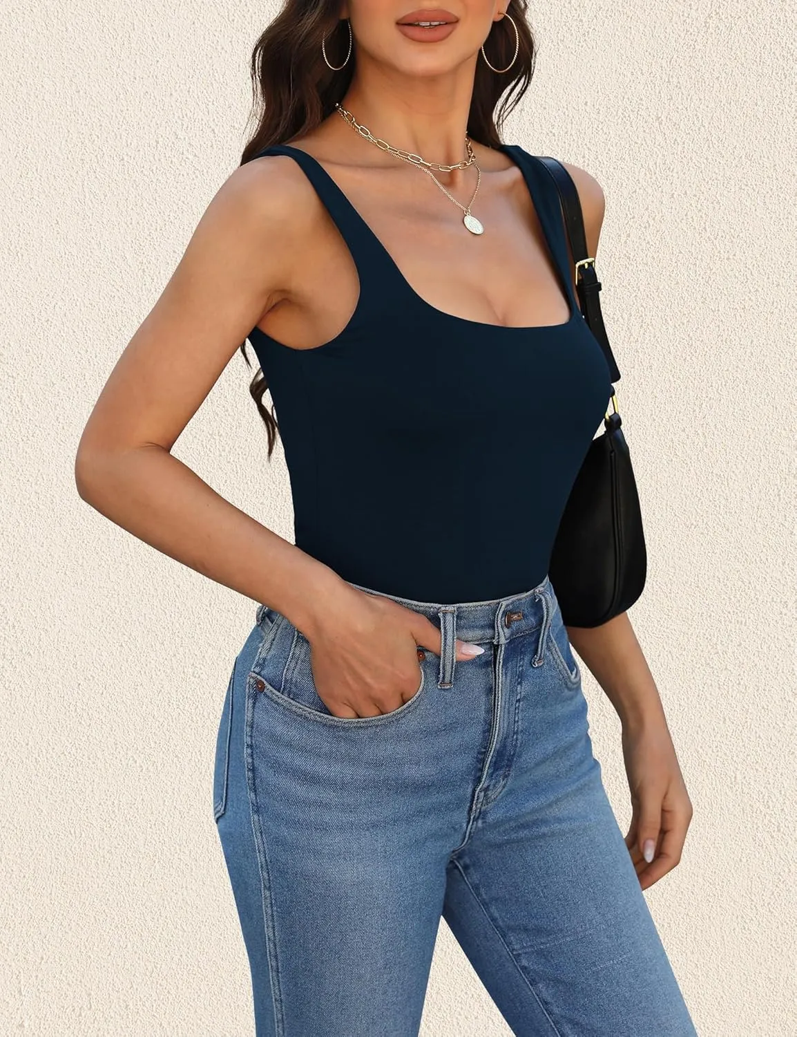 Womens Tank Tops Dressy Summer Sleeveless Shirts Sexy Square Neck Double Lined Fitted Tops T Shirts Blouses