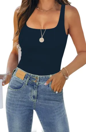 Womens Tank Tops Dressy Summer Sleeveless Shirts Sexy Square Neck Double Lined Fitted Tops T Shirts Blouses