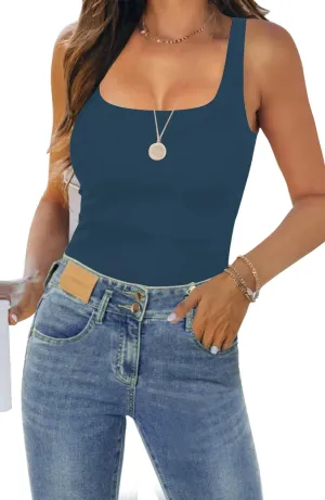 Womens Tank Tops Dressy Summer Sleeveless Shirts Sexy Square Neck Double Lined Fitted Tops T Shirts Blouses