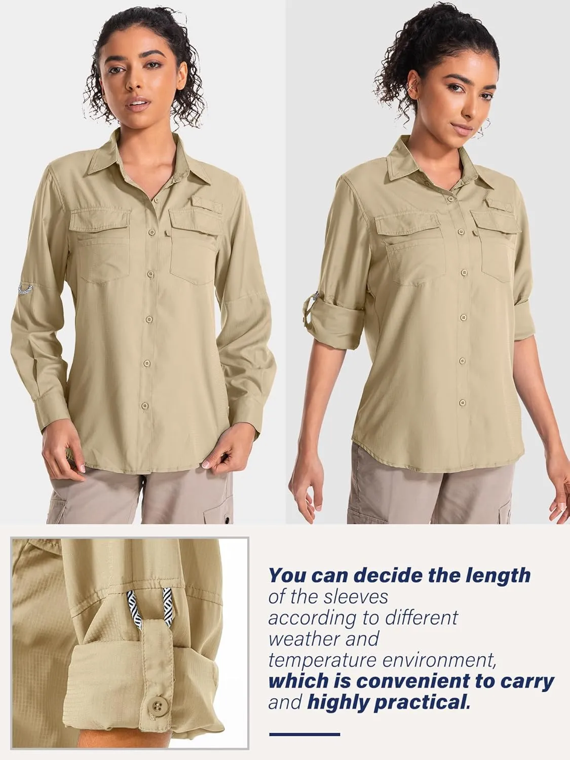 Women's UPF 50 UV Sun Protection Long Sleeve Safari Shirts Quick Dry Hiking Travel Fishing Outdoor Cool Shirts