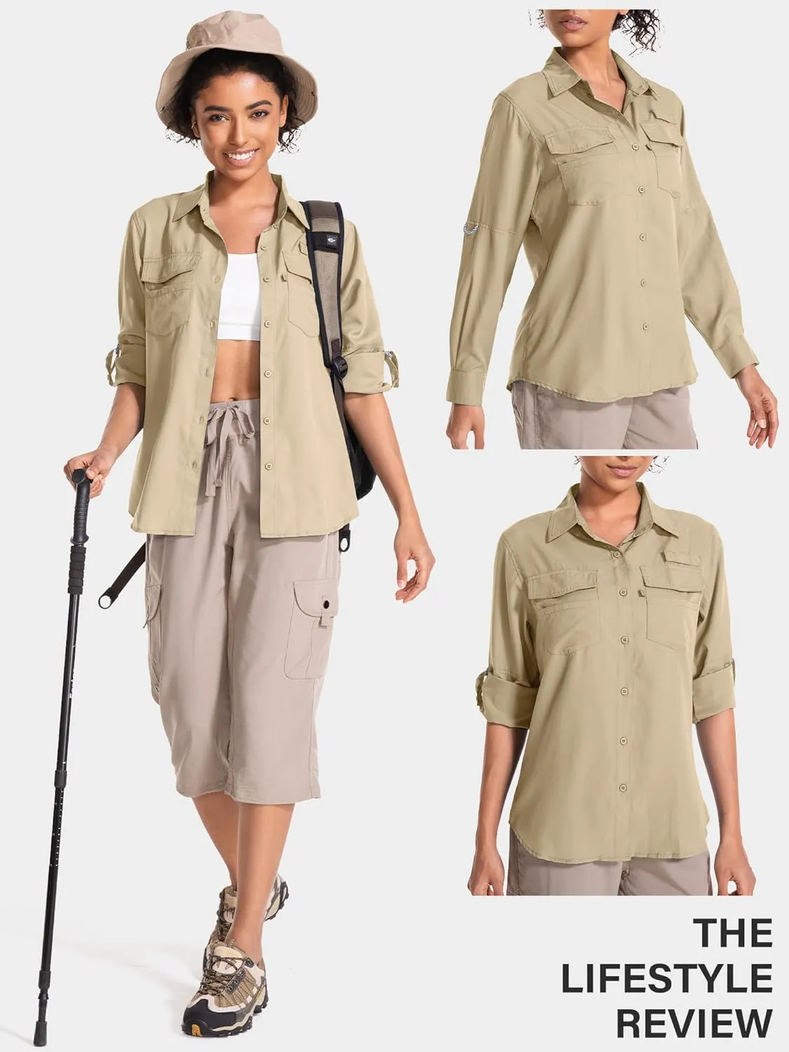 Women's UPF 50 UV Sun Protection Long Sleeve Safari Shirts Quick Dry Hiking Travel Fishing Outdoor Cool Shirts