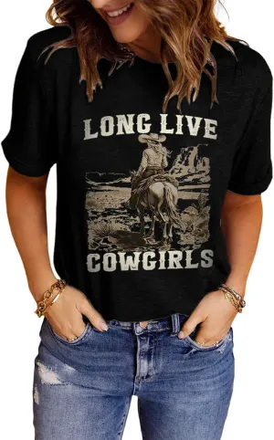 Womens Western Cowgirls Graphic Shirts Teen Girls Cute Country Music Short Sleeve Tshirt Tees