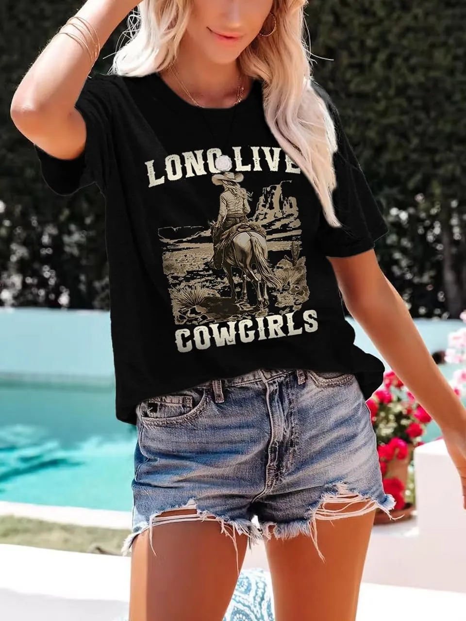 Womens Western Cowgirls Graphic Shirts Teen Girls Cute Country Music Short Sleeve Tshirt Tees
