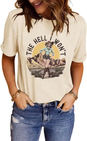 Womens Western Cowgirls Graphic Shirts Teen Girls Cute Country Music Short Sleeve Tshirt Tees